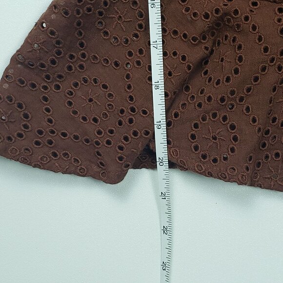 BOG Band Of The Free Eyelet Crop Top Women Medium Walnut Brown Boho Puff Sleeves - Picture 6 of 16